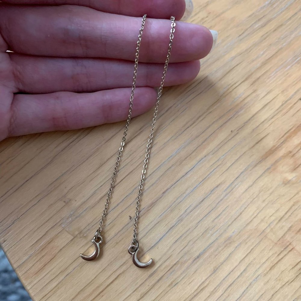 Minimalist Dainty Gold Moon Chain Earrings